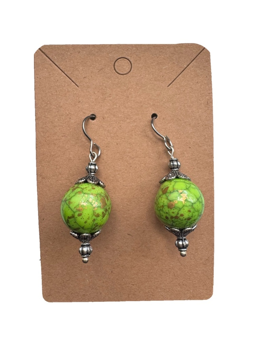 Green Stone Bead Drop Earrings